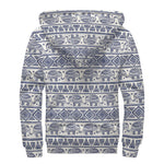 African Tribal Elephant Pattern Print Sherpa Lined Zip Up Hoodie
