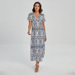 African Tribal Elephant Pattern Print Short Sleeve Maxi Dress