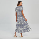 African Tribal Elephant Pattern Print Short Sleeve Maxi Dress