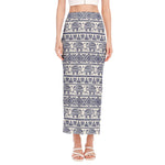 African Tribal Elephant Pattern Print Side Slit Maxi Skirt