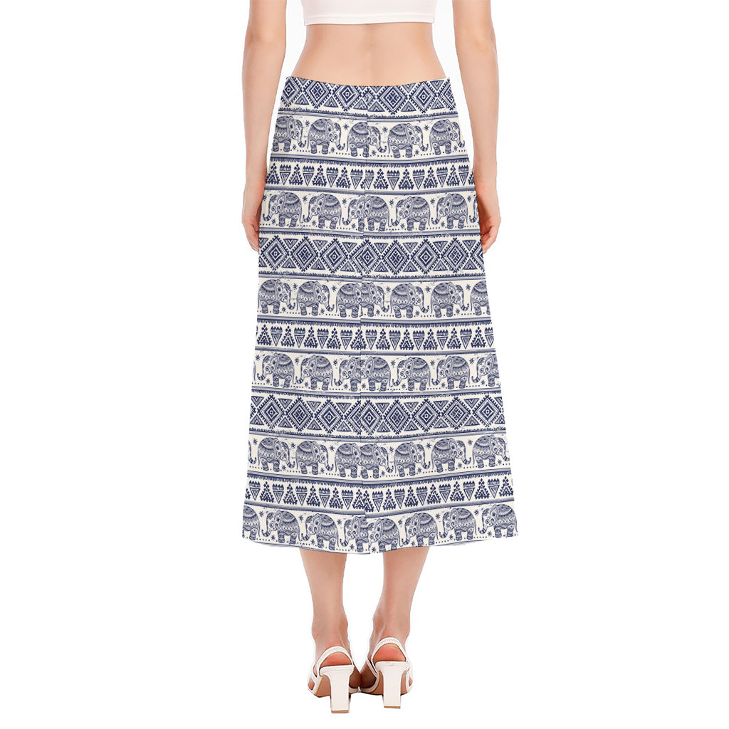 African Tribal Elephant Pattern Print Side Slit Midi Skirt