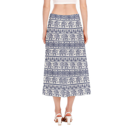 African Tribal Elephant Pattern Print Side Slit Midi Skirt
