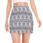 African Tribal Elephant Pattern Print Side Slit Mini Skirt