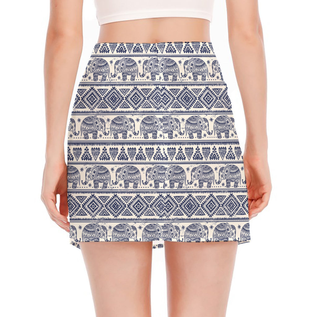 African Tribal Elephant Pattern Print Side Slit Mini Skirt