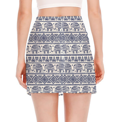 African Tribal Elephant Pattern Print Side Slit Mini Skirt