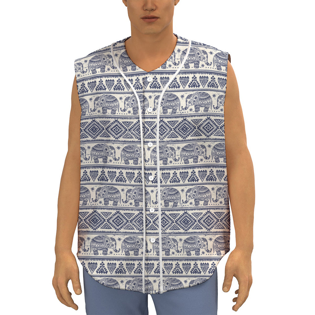 African Tribal Elephant Pattern Print Sleeveless Baseball Jersey
