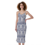 African Tribal Elephant Pattern Print Slim Fit Midi Cami Dress