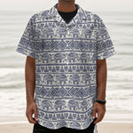 African Tribal Elephant Pattern Print Textured Short Sleeve Shirt