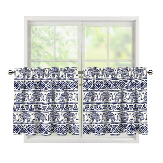 African Tribal Elephant Pattern Print Tier Curtains
