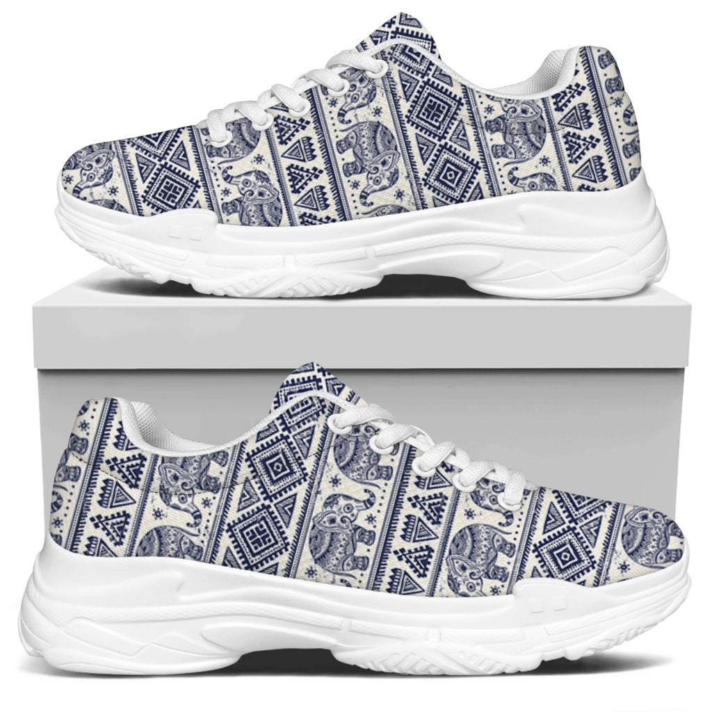 African Tribal Elephant Pattern Print White Chunky Shoes