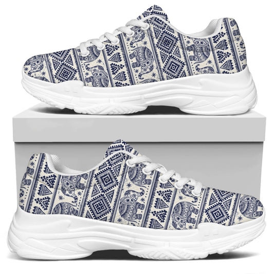 African Tribal Elephant Pattern Print White Chunky Shoes