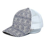 African Tribal Elephant Pattern Print White Mesh Trucker Cap