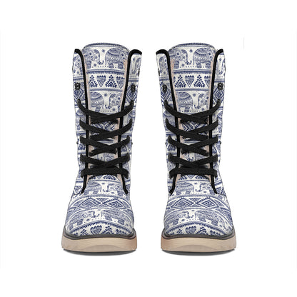 African Tribal Elephant Pattern Print Winter Boots