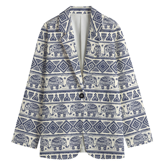 African Tribal Elephant Pattern Print Women's Blazer