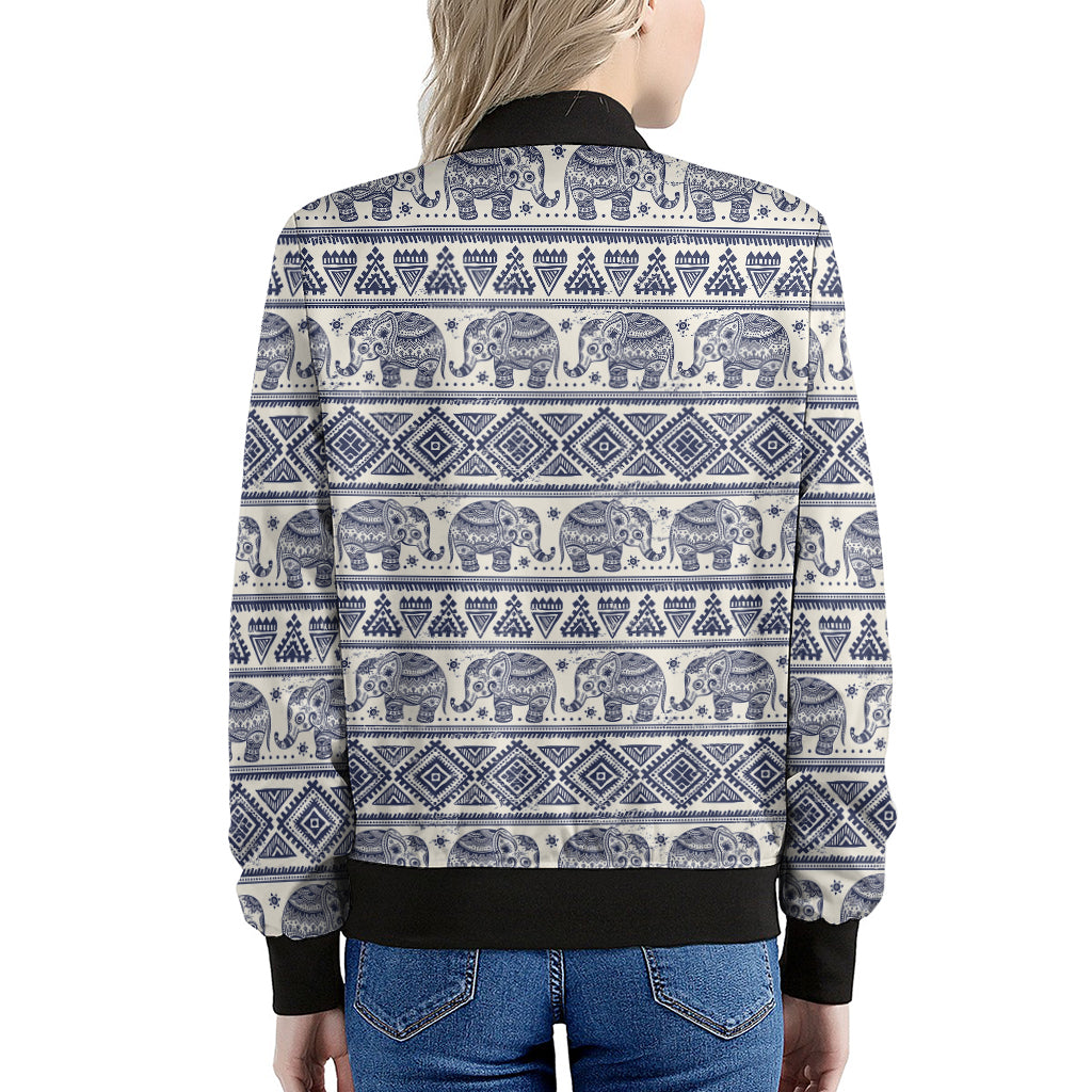 African Tribal Elephant Pattern Print Women's Bomber Jacket