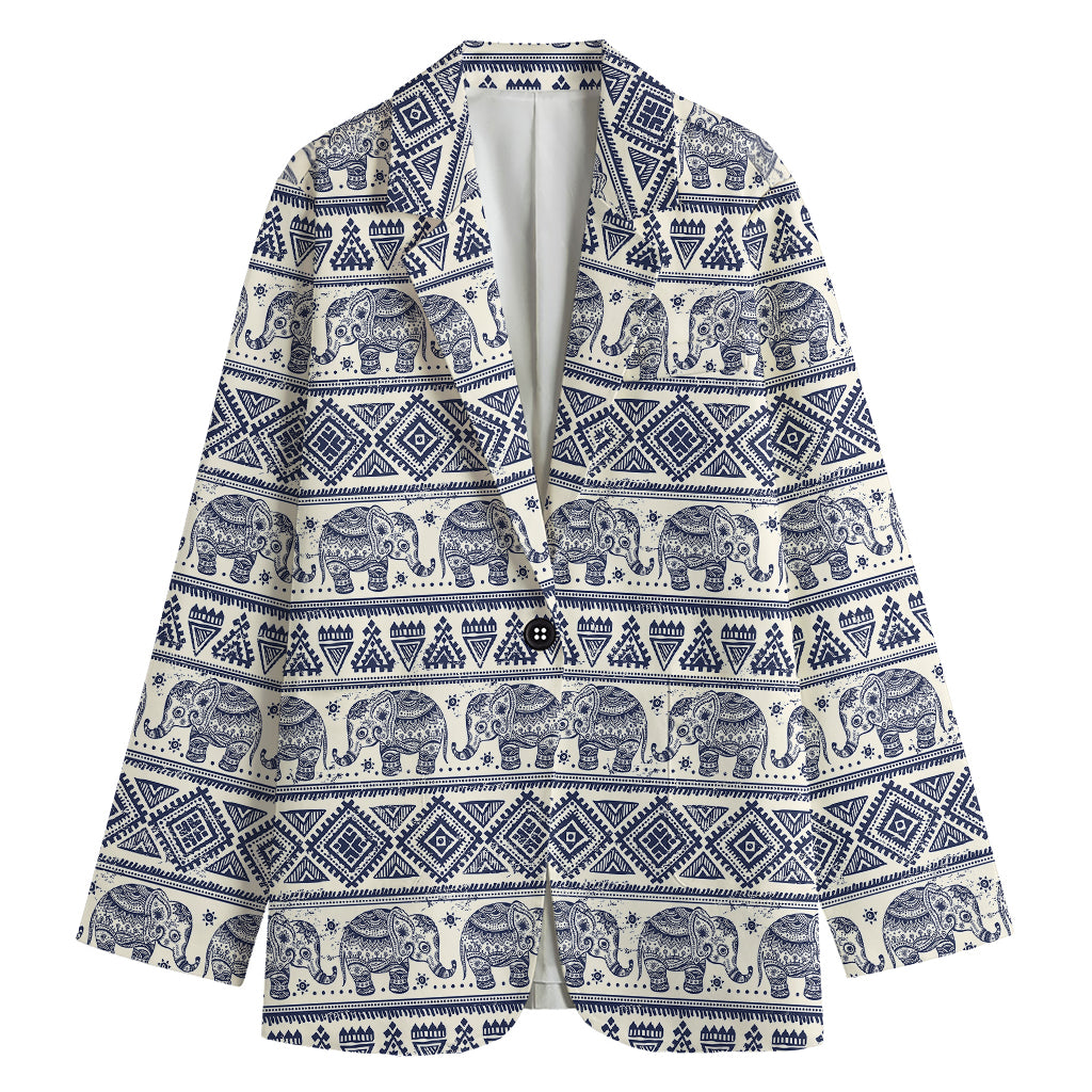 African Tribal Elephant Pattern Print Women's Cotton Blazer
