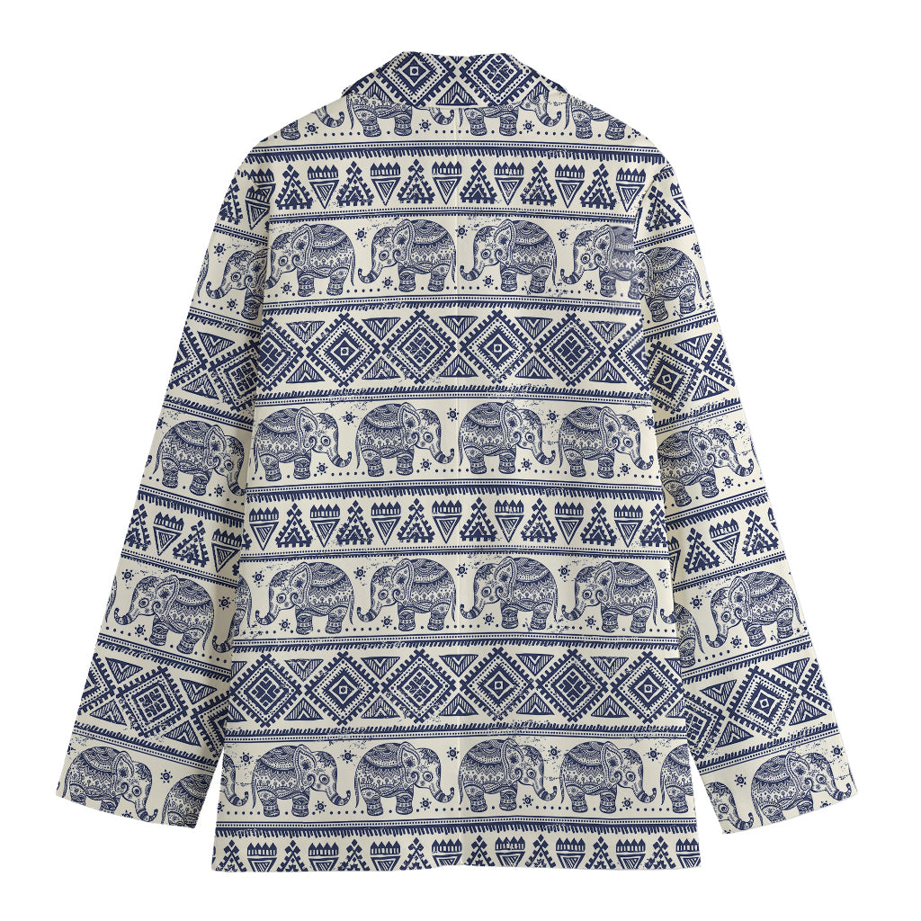 African Tribal Elephant Pattern Print Women's Cotton Blazer