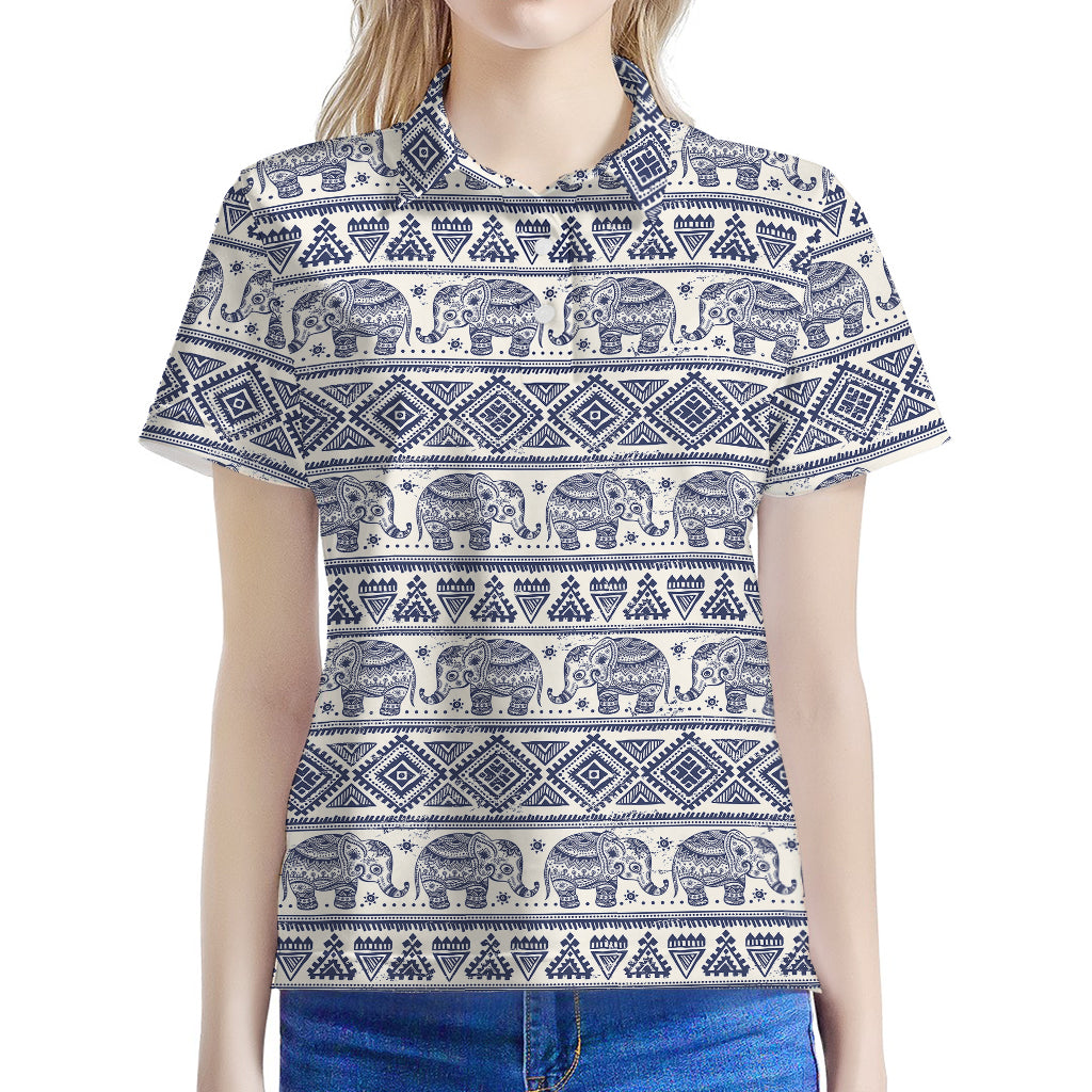 African Tribal Elephant Pattern Print Women's Polo Shirt