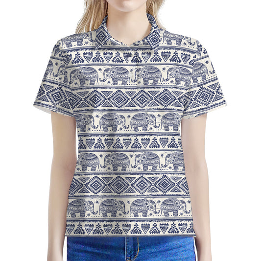 African Tribal Elephant Pattern Print Women's Polo Shirt