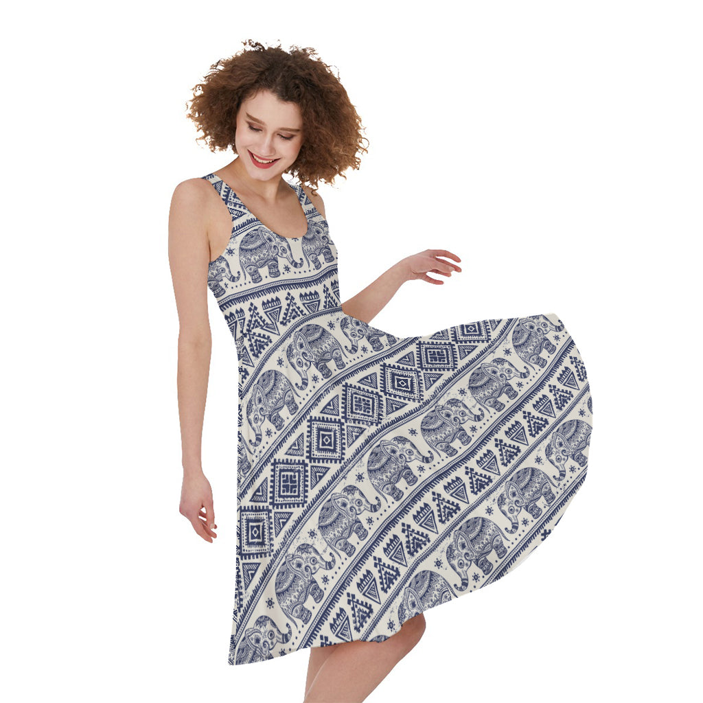 African Tribal Elephant Pattern Print Women's Sleeveless Dress