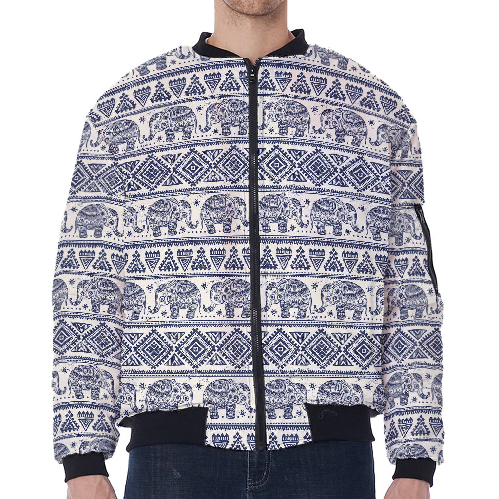 African Tribal Elephant Pattern Print Zip Sleeve Bomber Jacket