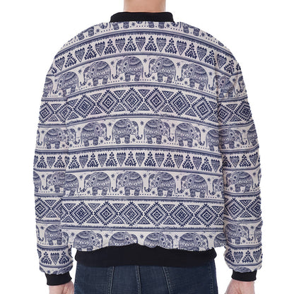 African Tribal Elephant Pattern Print Zip Sleeve Bomber Jacket