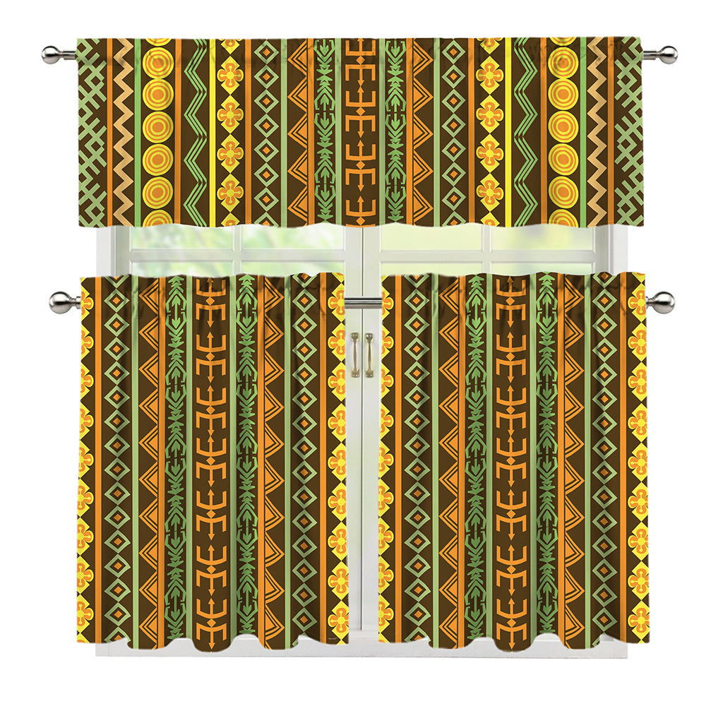 African Tribal Inspired Pattern Print 3 Piece Kitchen Curtains