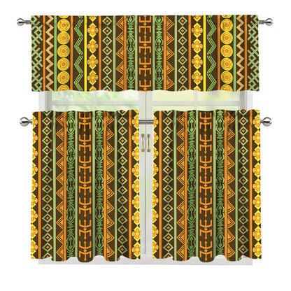 African Tribal Inspired Pattern Print 3 Piece Kitchen Curtains