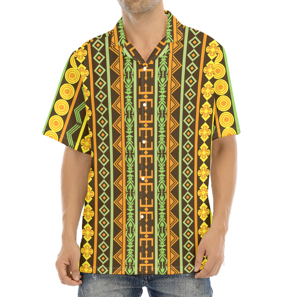 African Tribal Inspired Pattern Print Aloha Shirt