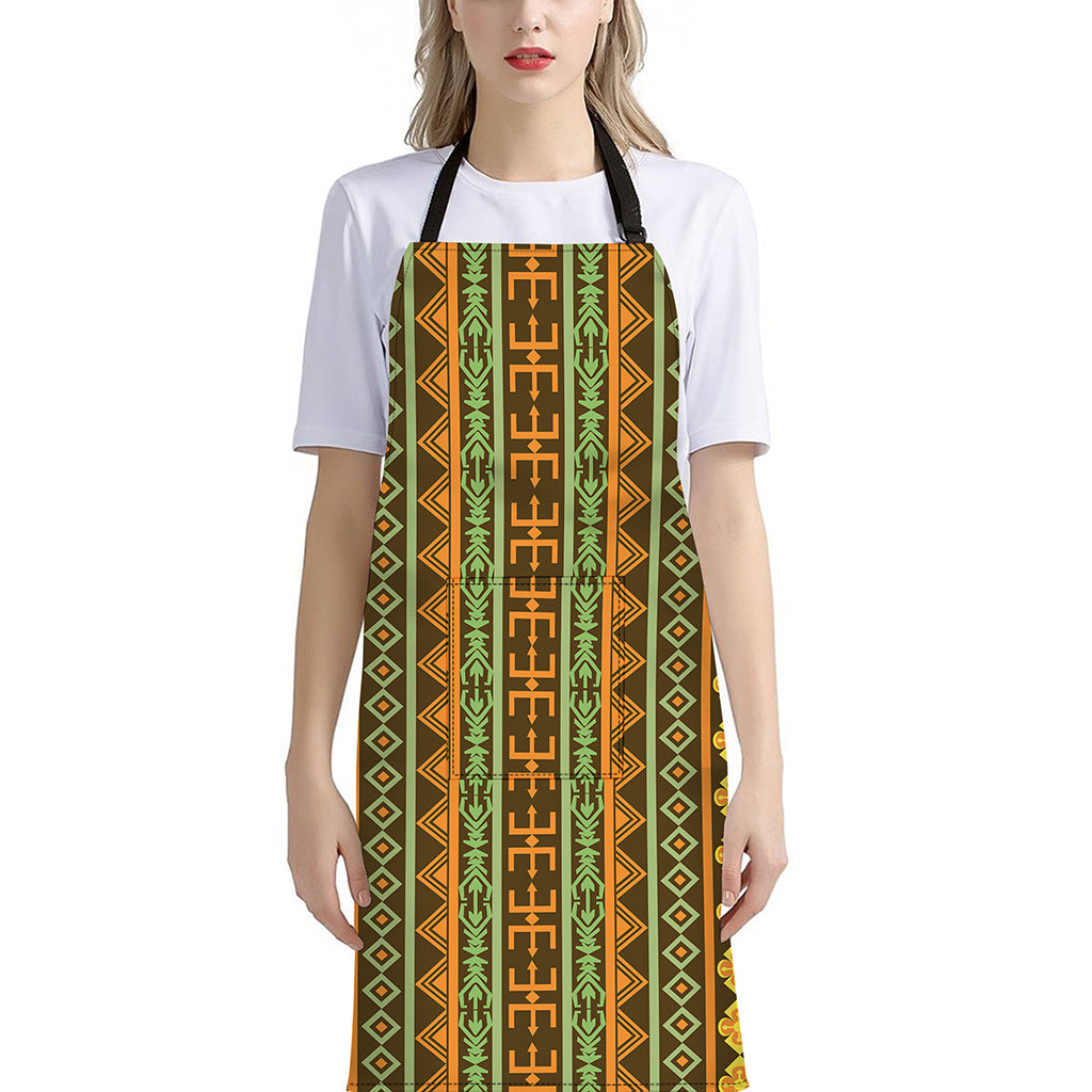 African Tribal Inspired Pattern Print Bib Apron With Pocket