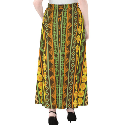 African Tribal Inspired Pattern Print Chiffon Maxi Skirt