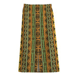African Tribal Inspired Pattern Print Cotton Front Slit Maxi Skirt