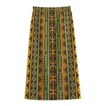 African Tribal Inspired Pattern Print Cotton Front Slit Maxi Skirt