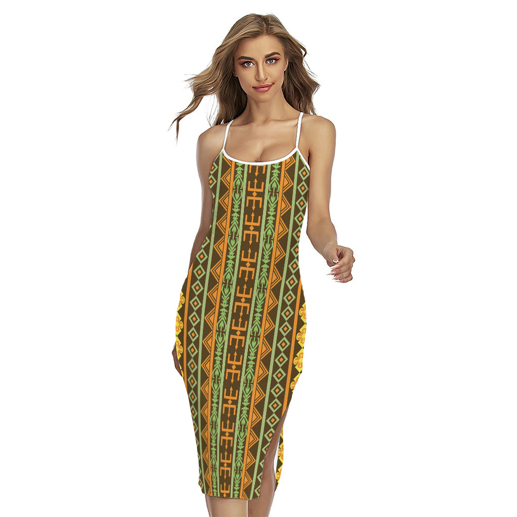 African Tribal Inspired Pattern Print Cross Back Cami Dress
