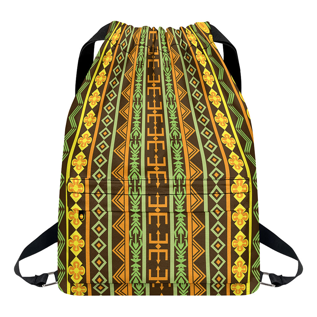 African Tribal Inspired Pattern Print Drawstring Backpack