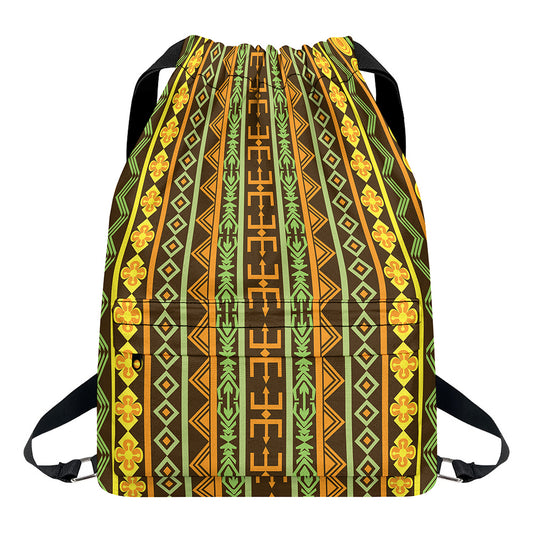 African Tribal Inspired Pattern Print Drawstring Backpack