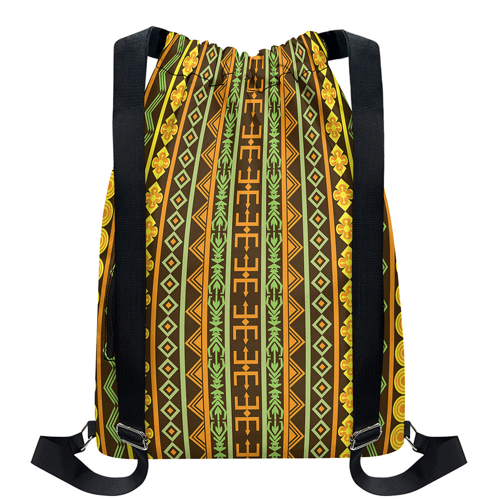 African Tribal Inspired Pattern Print Drawstring Backpack