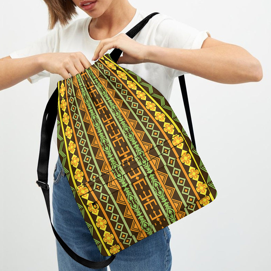 African Tribal Inspired Pattern Print Drawstring Backpack