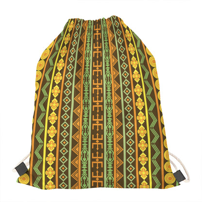 African Tribal Inspired Pattern Print Drawstring Bag