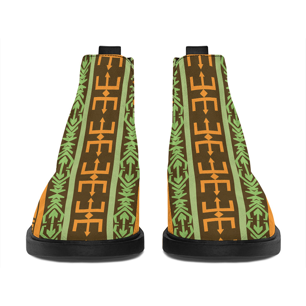 African Tribal Inspired Pattern Print Flat Ankle Boots