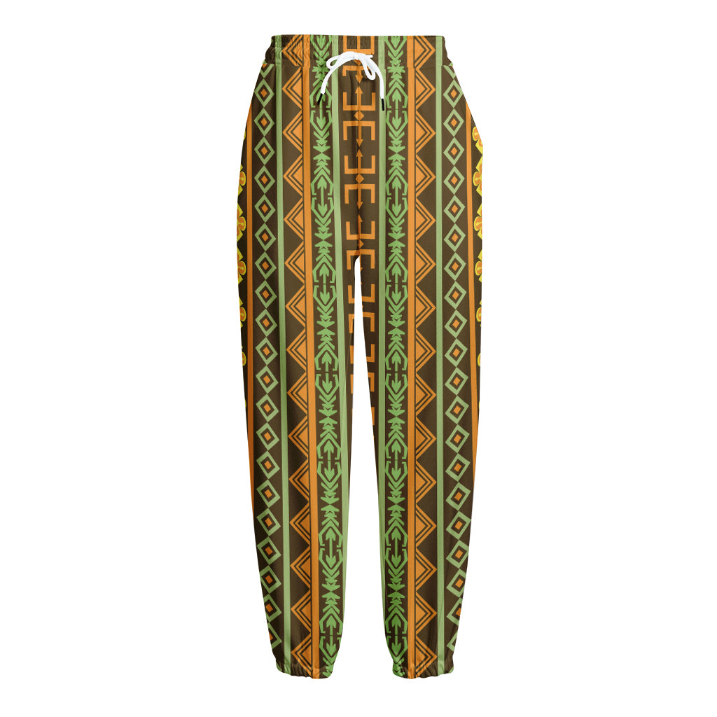 African Tribal Inspired Pattern Print Fleece Lined Knit Pants