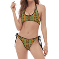 African Tribal Inspired Pattern Print Halter Scoop Tie Side Bikini