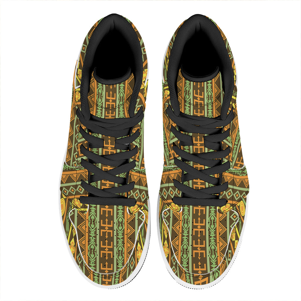 African Tribal Inspired Pattern Print High Top Leather Sneakers
