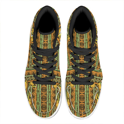 African Tribal Inspired Pattern Print High Top Leather Sneakers