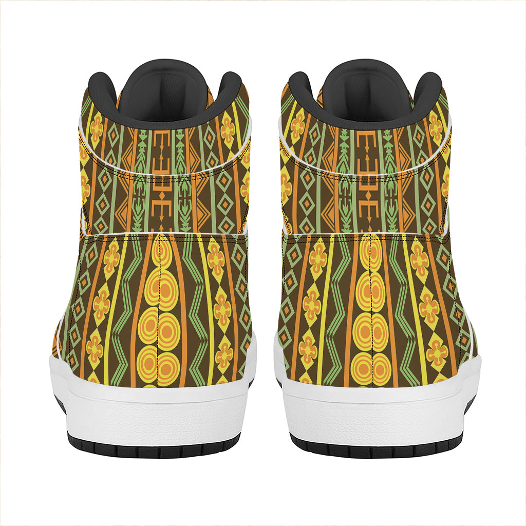 African Tribal Inspired Pattern Print High Top Leather Sneakers
