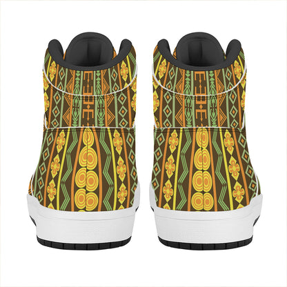African Tribal Inspired Pattern Print High Top Leather Sneakers