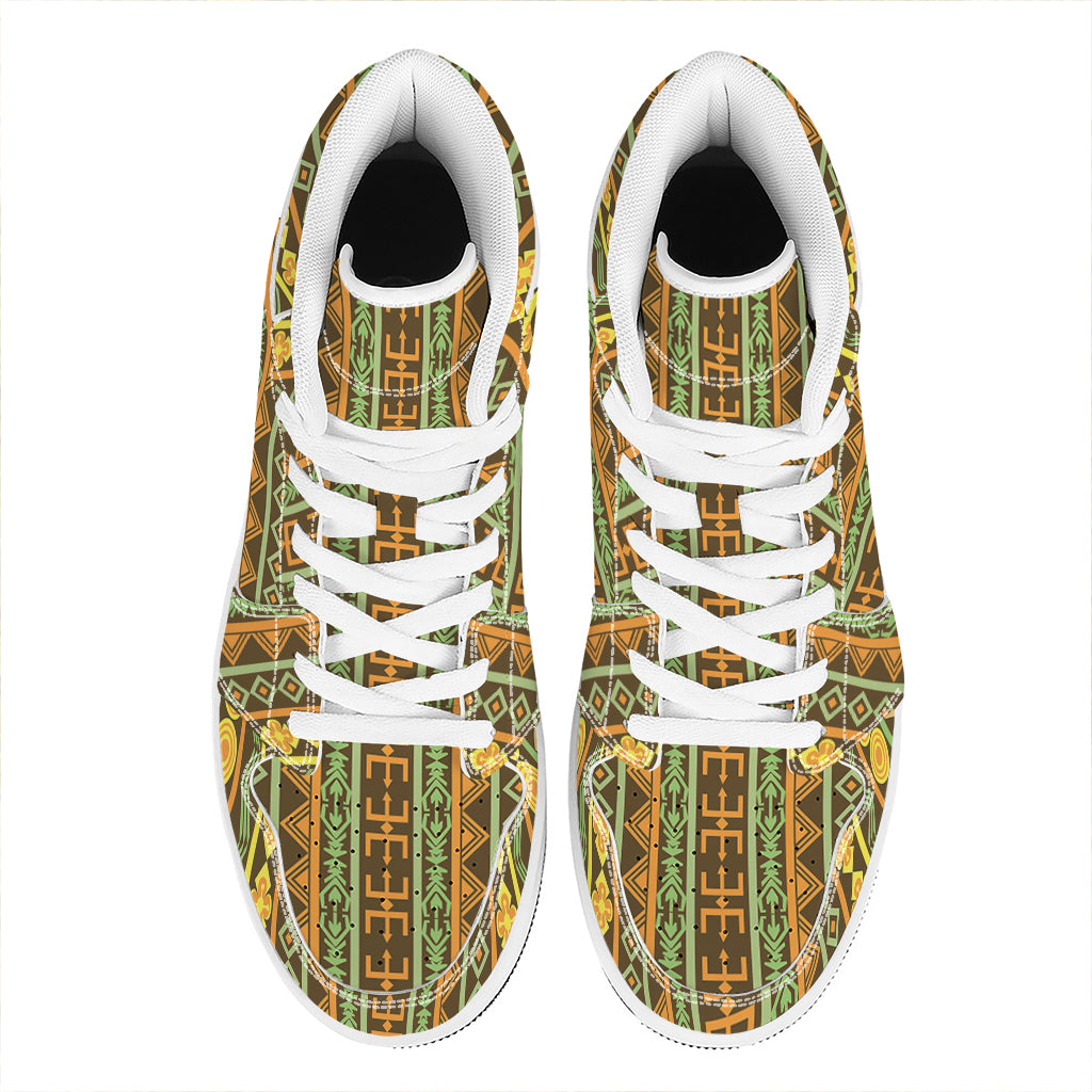 African Tribal Inspired Pattern Print High Top Leather Sneakers