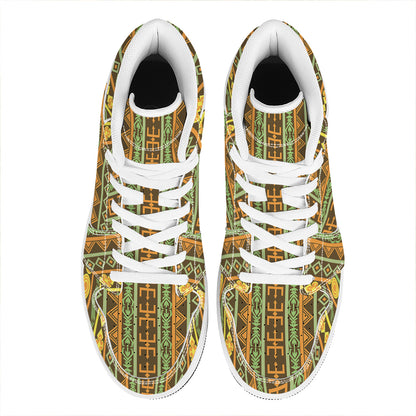 African Tribal Inspired Pattern Print High Top Leather Sneakers