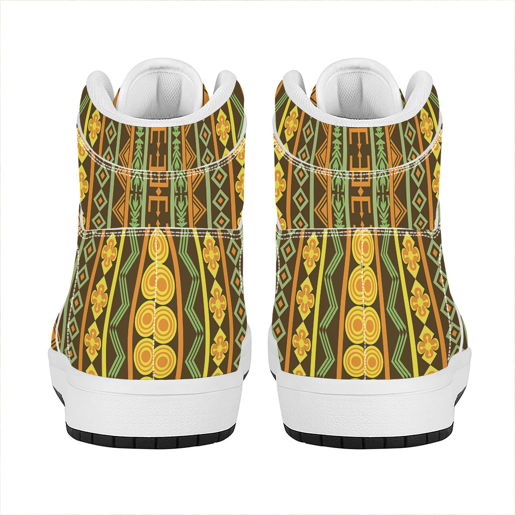 African Tribal Inspired Pattern Print High Top Leather Sneakers