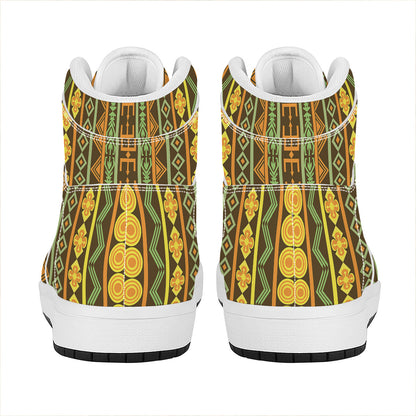 African Tribal Inspired Pattern Print High Top Leather Sneakers